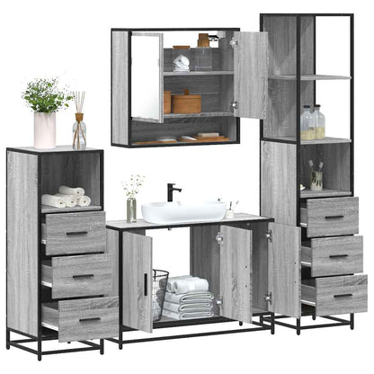 Set Mobili da Bagno 4 pz Grigio Sonoma in Legno Multistrato