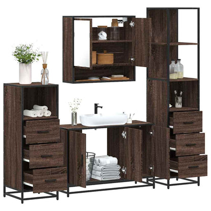 Set Mobili da Bagno 4 pz Rovere Marrone in Legno Multistrato