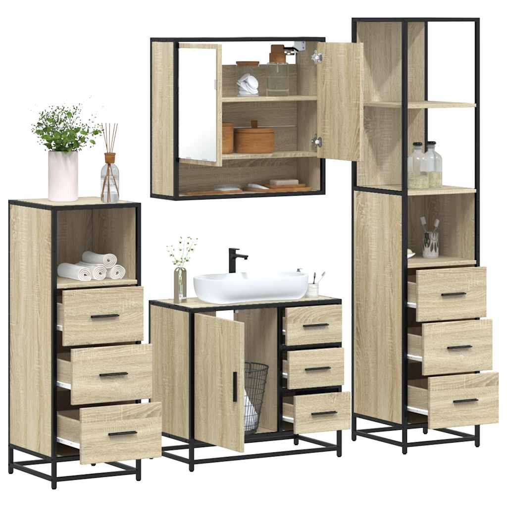 Set Mobili da Bagno 4 pz Rovere Sonoma in Legno Multistrato