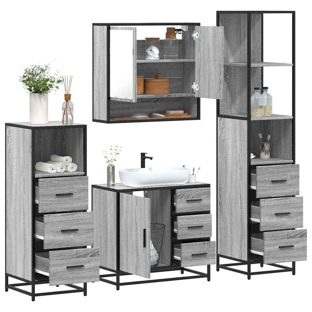 Set Mobili da Bagno 4 pz Grigio Sonoma in Legno Multistrato