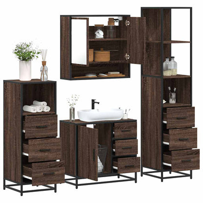 Set Mobili da Bagno 4 pz Rovere Marrone in Legno Multistrato