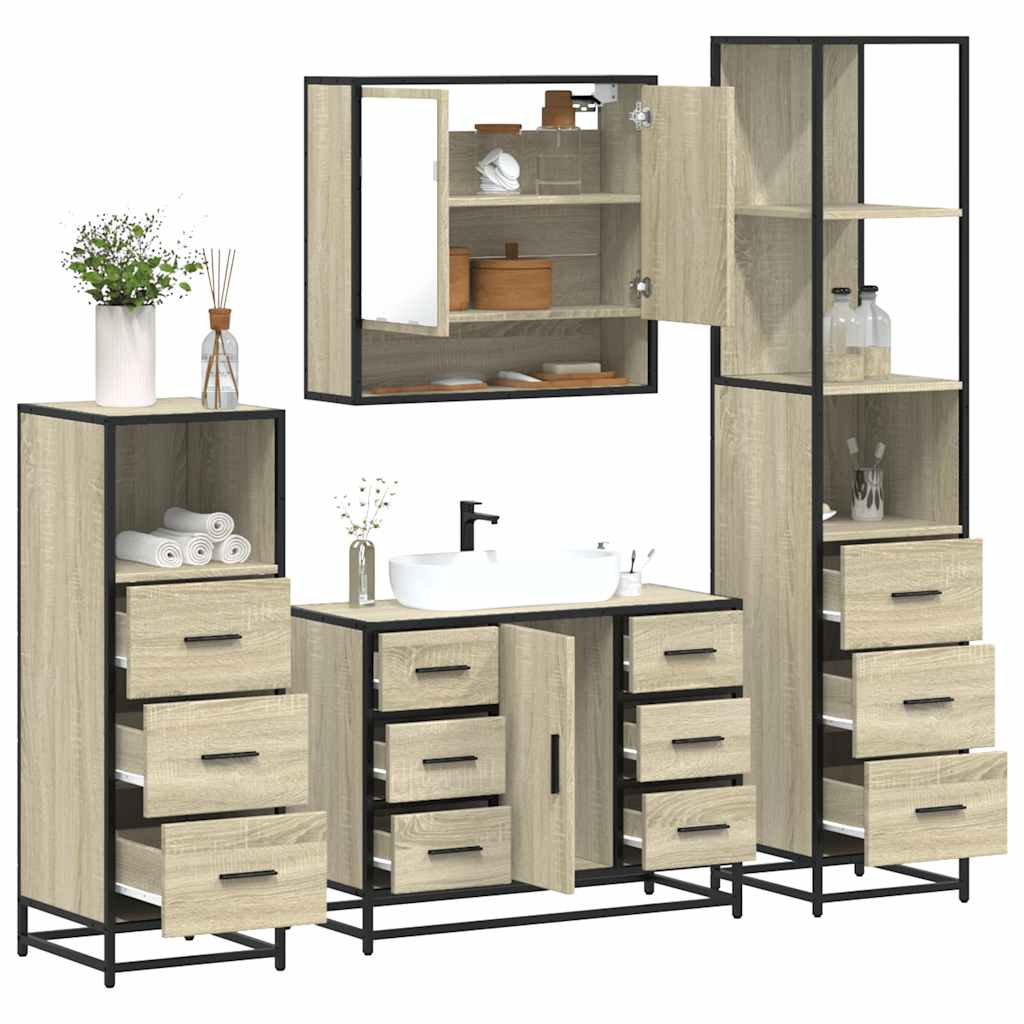 Set Mobili da Bagno 4 pz Rovere Sonoma in Legno Multistrato
