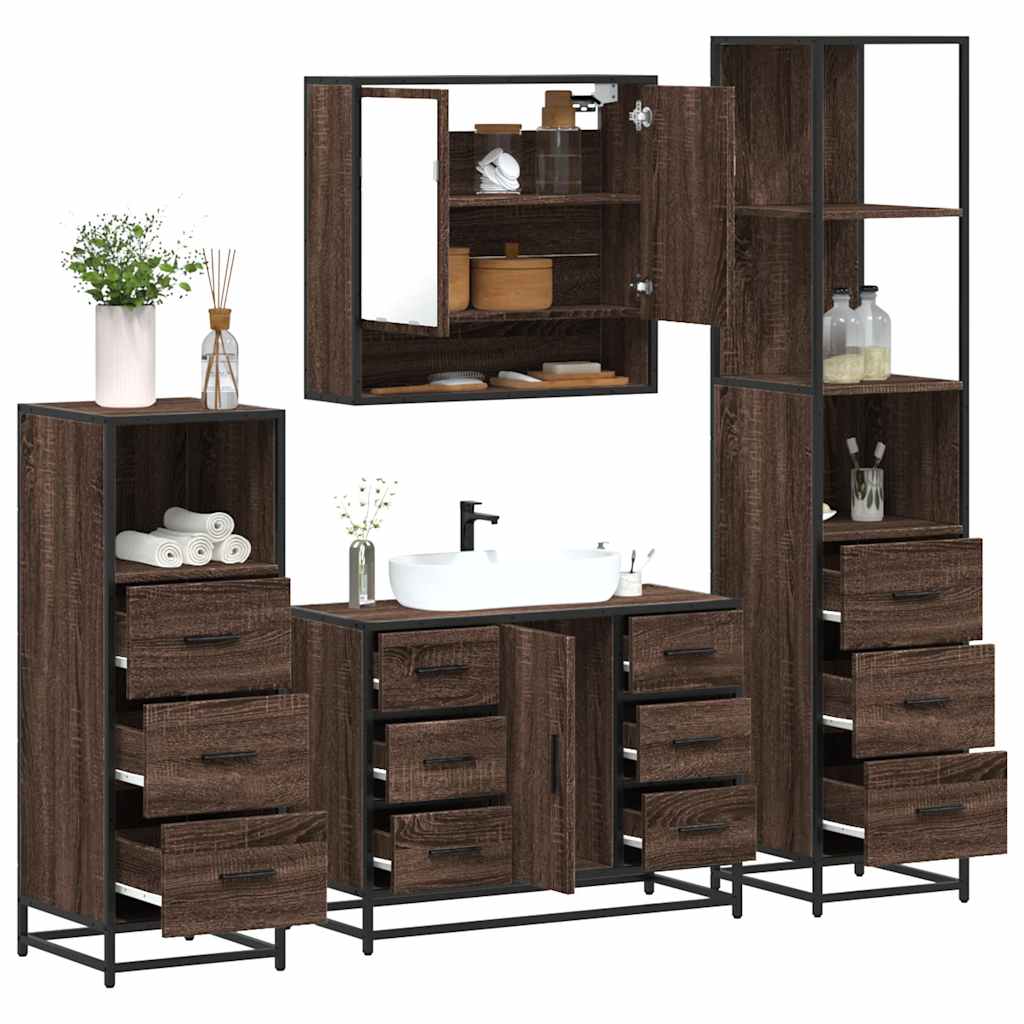 Set Mobili da Bagno 4 pz Rovere Marrone in Legno Multistrato