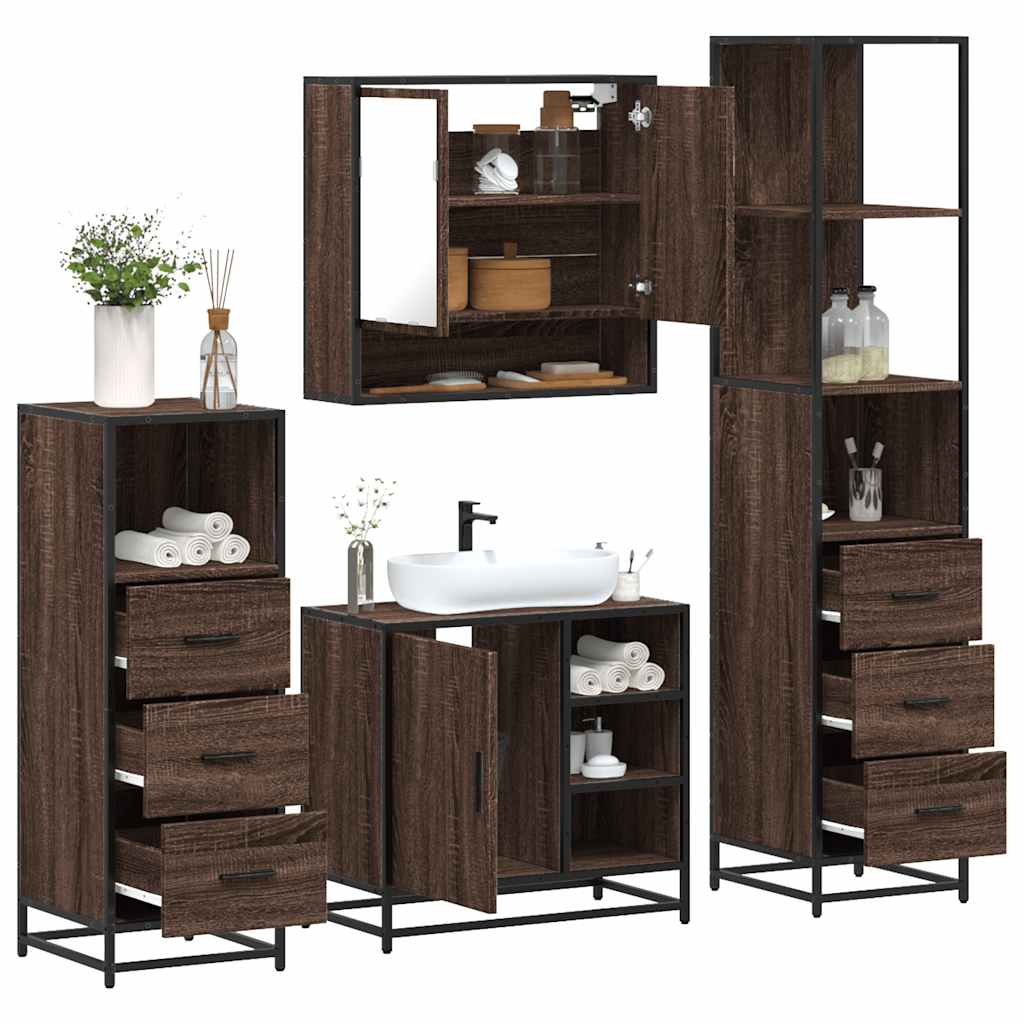 Set Mobili da Bagno 4 pz Rovere Marrone in Legno Multistrato