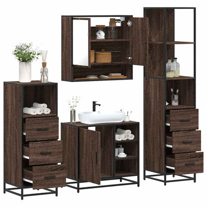 Set Mobili da Bagno 4 pz Rovere Marrone in Legno Multistrato