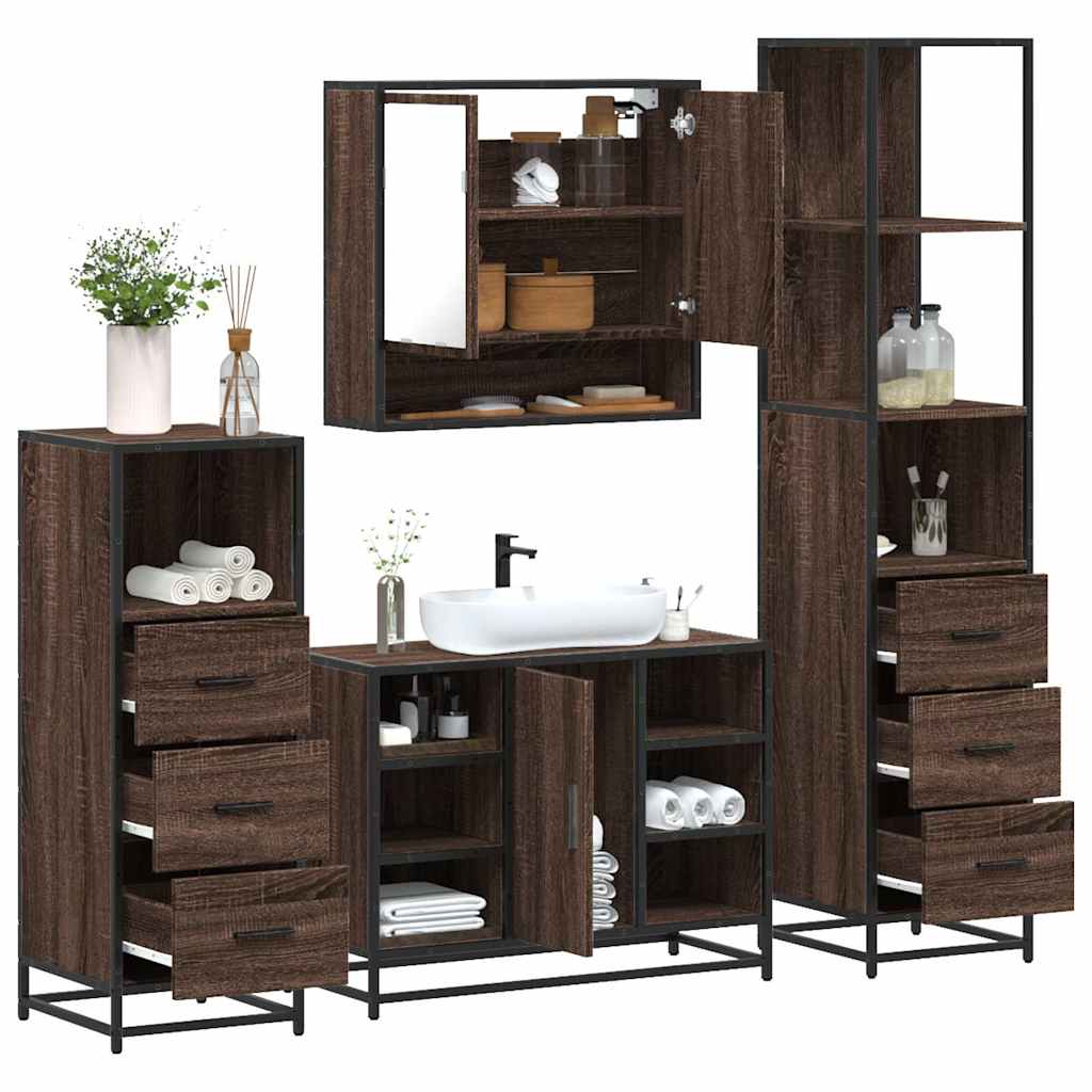Set Mobili da Bagno 4 pz Rovere Marrone in Legno Multistrato