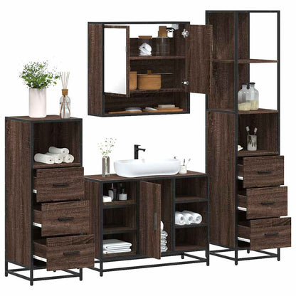 Set Mobili da Bagno 4 pz Rovere Marrone in Legno Multistrato