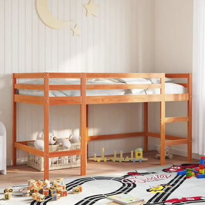 Letto Soppalco con Scala Bambini Marrone 90x200cm Massello Pino