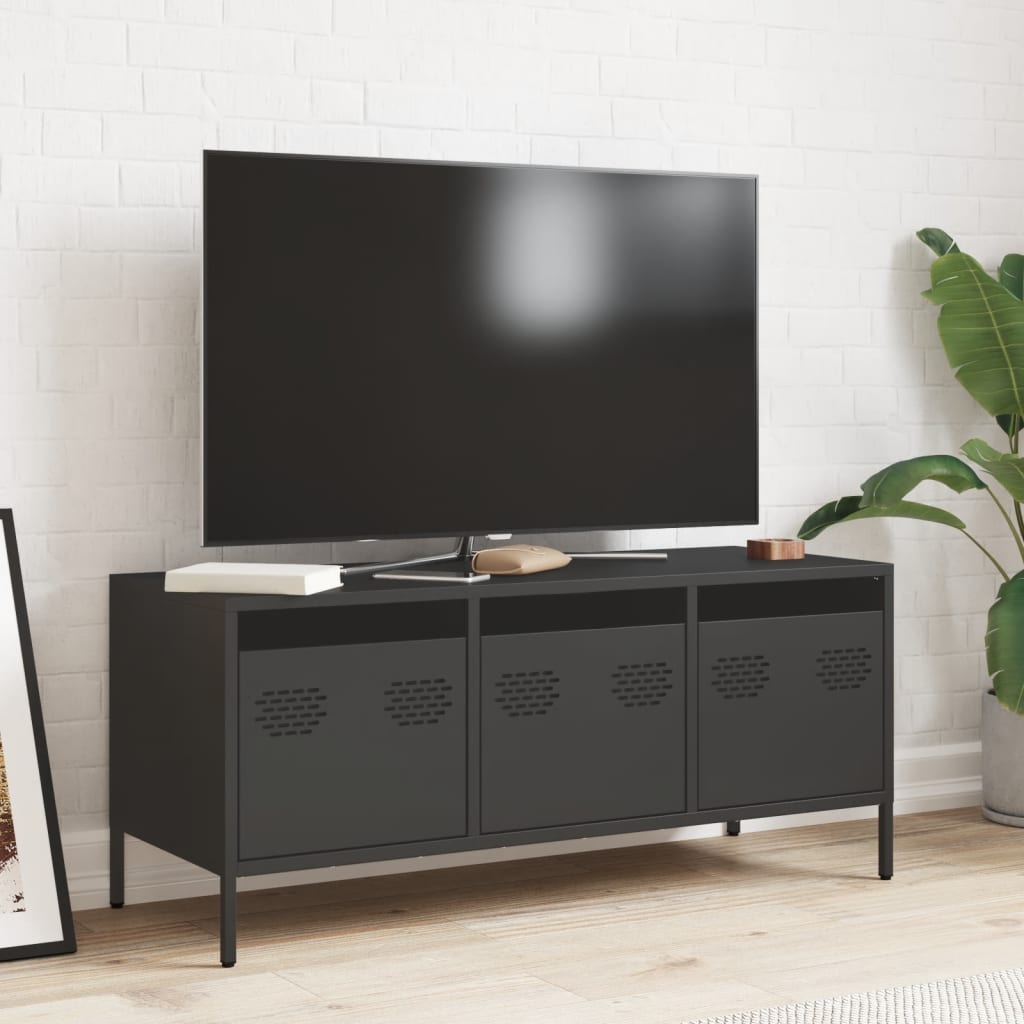Mobile TV Nero 101,5x39x43,5 cm in Acciaio Laminato a Freddo