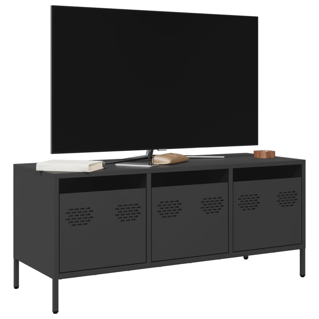 Mobile TV Nero 101,5x39x43,5 cm in Acciaio Laminato a Freddo