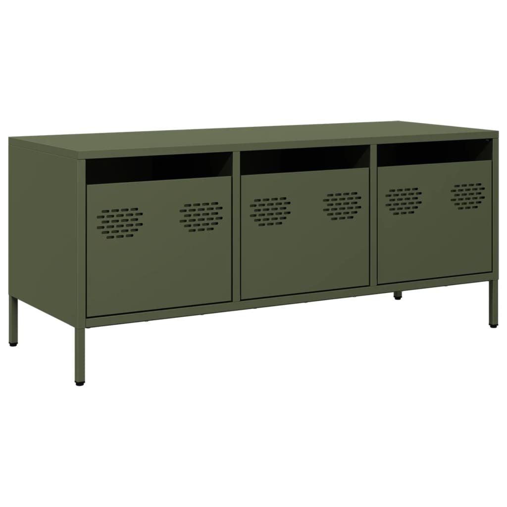 Mobile TV Verde Oliva 101,5x39x43,5cm Acciaio Laminato a Freddo