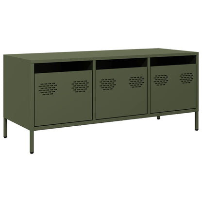 Mobile TV Verde Oliva 101,5x39x43,5cm Acciaio Laminato a Freddo