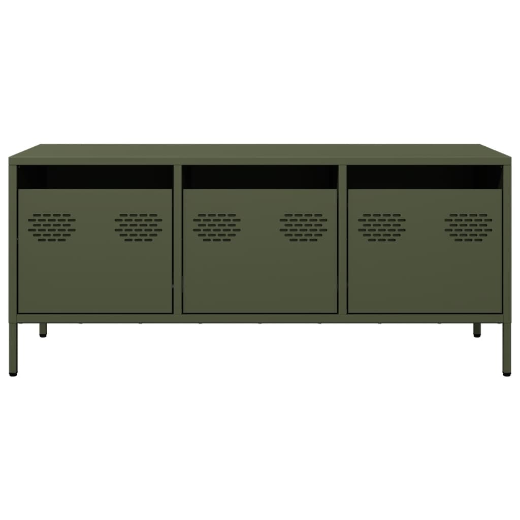 Mobile TV Verde Oliva 101,5x39x43,5cm Acciaio Laminato a Freddo