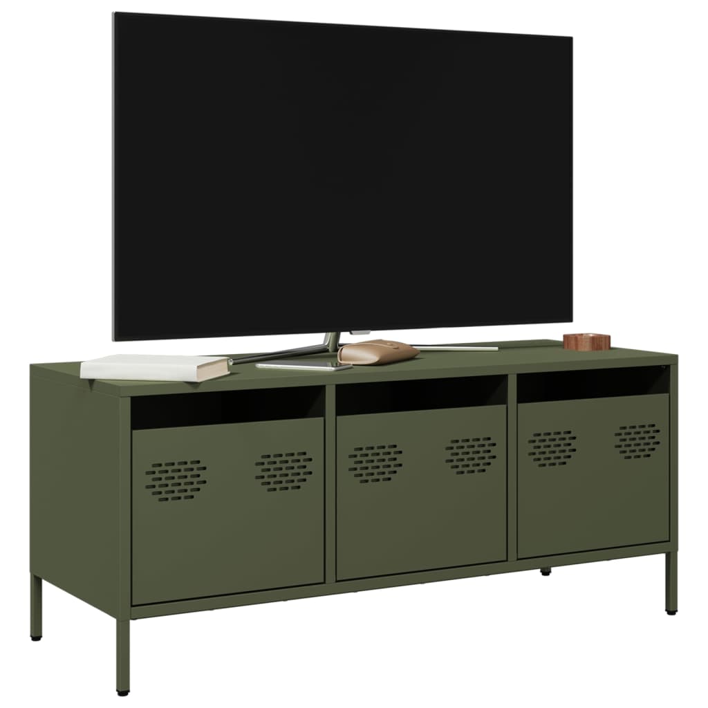 Mobile TV Verde Oliva 101,5x39x43,5cm Acciaio Laminato a Freddo