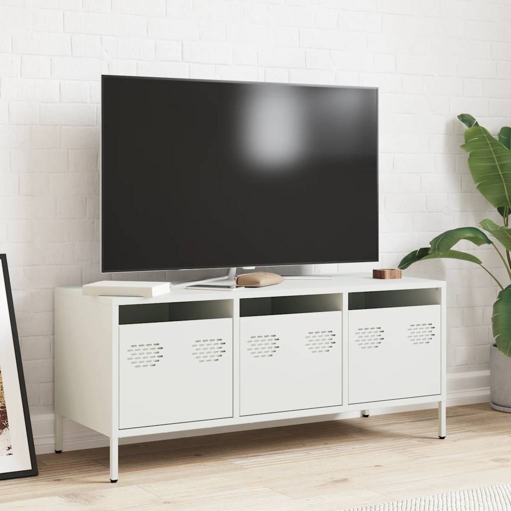 Mobile TV Bianco 101,5x39x43,5 cm in Acciaio Laminato a Freddo