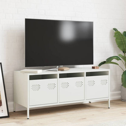 Mobile TV Bianco 101,5x39x43,5 cm in Acciaio Laminato a Freddo