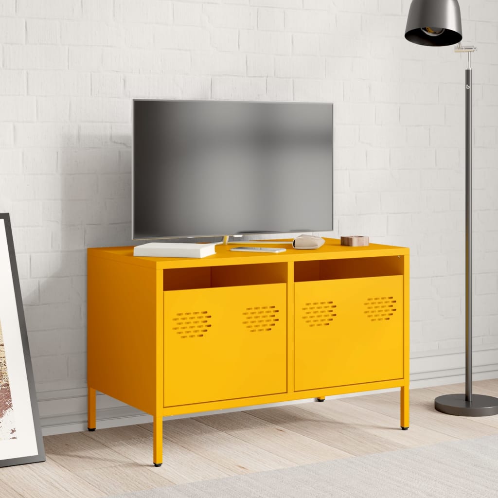Mobile TV Giallo Senape 68x39x43,5cm Acciaio Laminato a Freddo