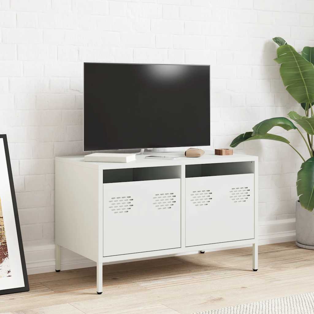 Mobile TV Bianco 68x39x43,5 cm in Acciaio Laminato a Freddo