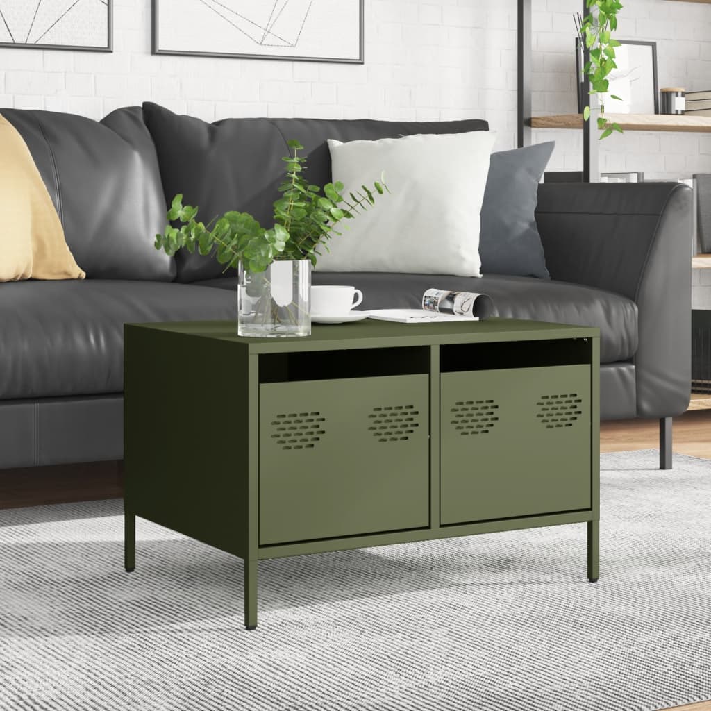 Mobile TV Verde Oliva 68x50x43,5cm in Acciaio Laminato a Freddo
