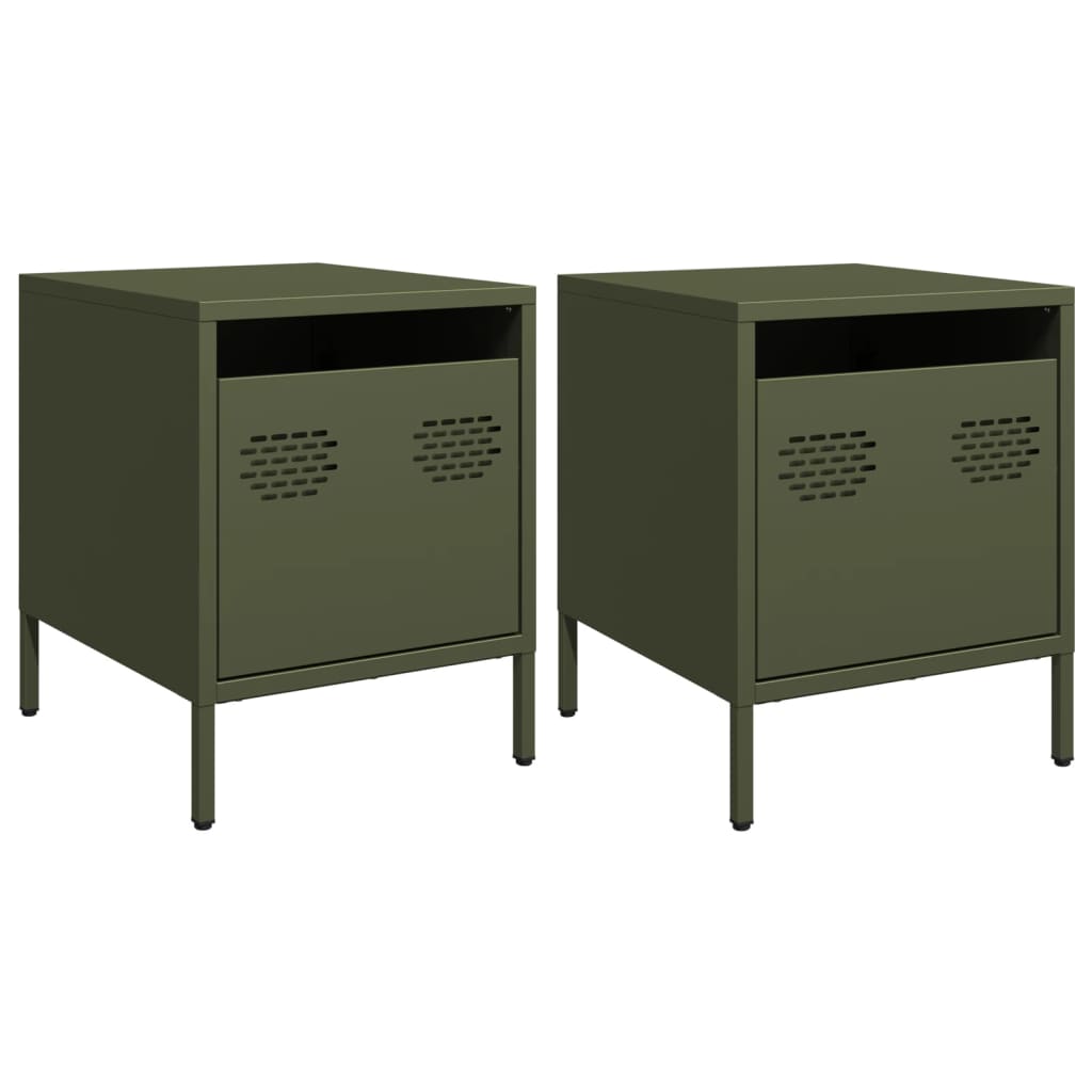 Comodini 2 pz Verde Oliva 35x39x43,5 cm in Acciaio