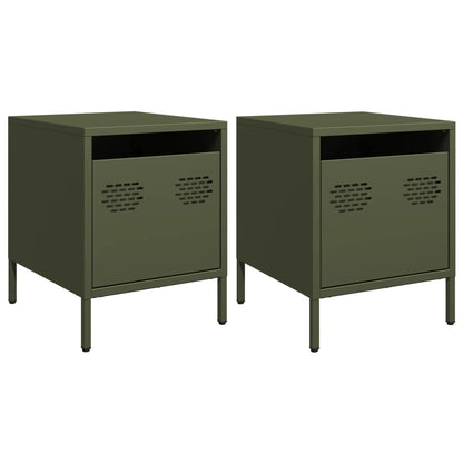 Comodini 2 pz Verde Oliva 35x39x43,5 cm in Acciaio