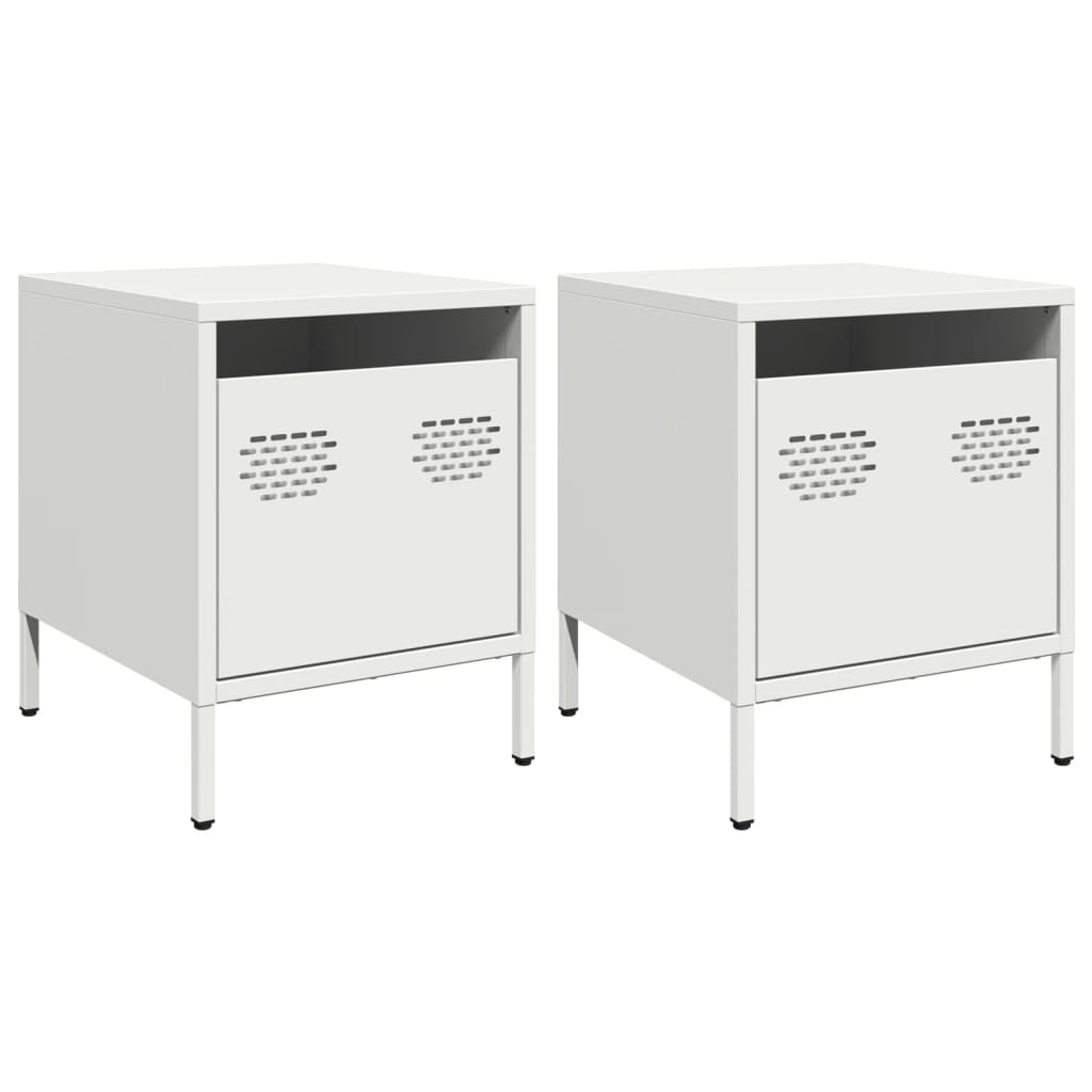 Comodini 2 pz Bianco 35x39x43,5 cm in Acciaio