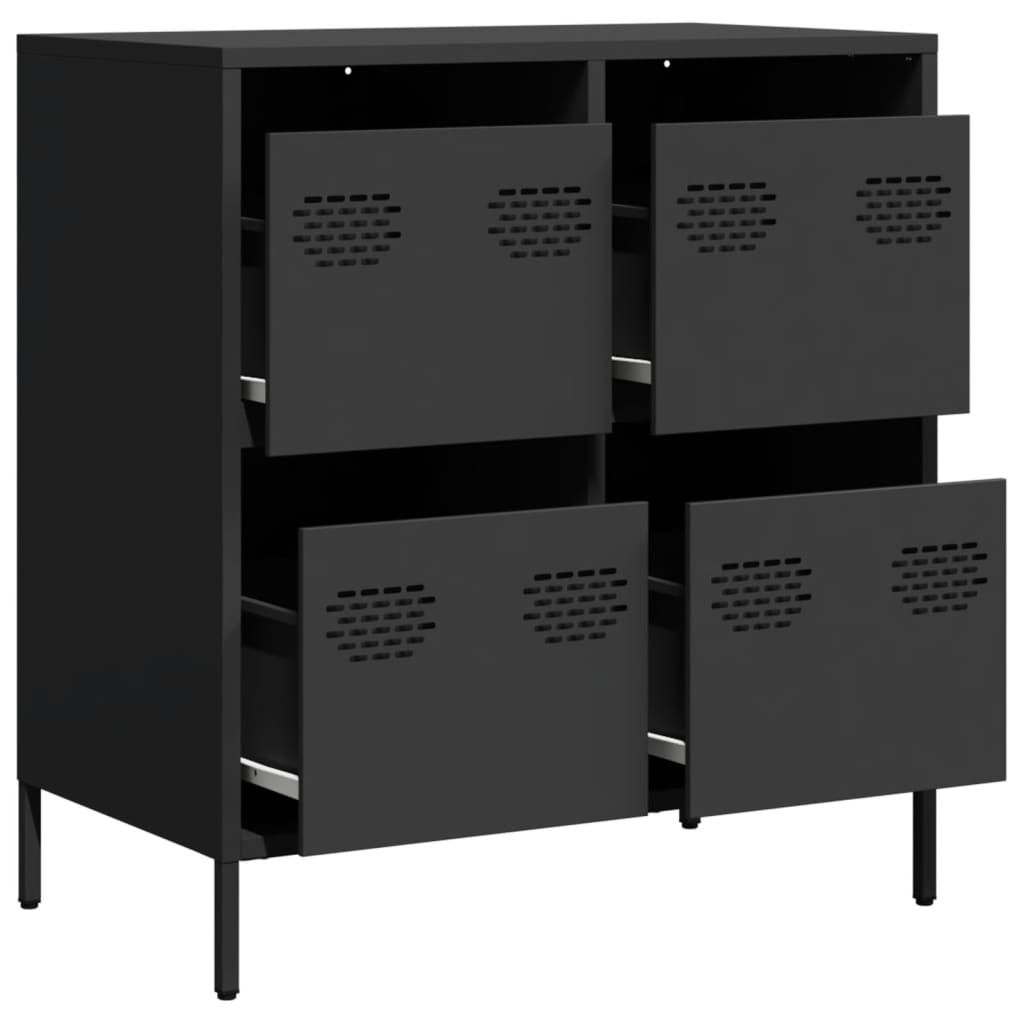 Credenza Nera 68x39x73,5 cm in Acciaio Laminato a Freddo