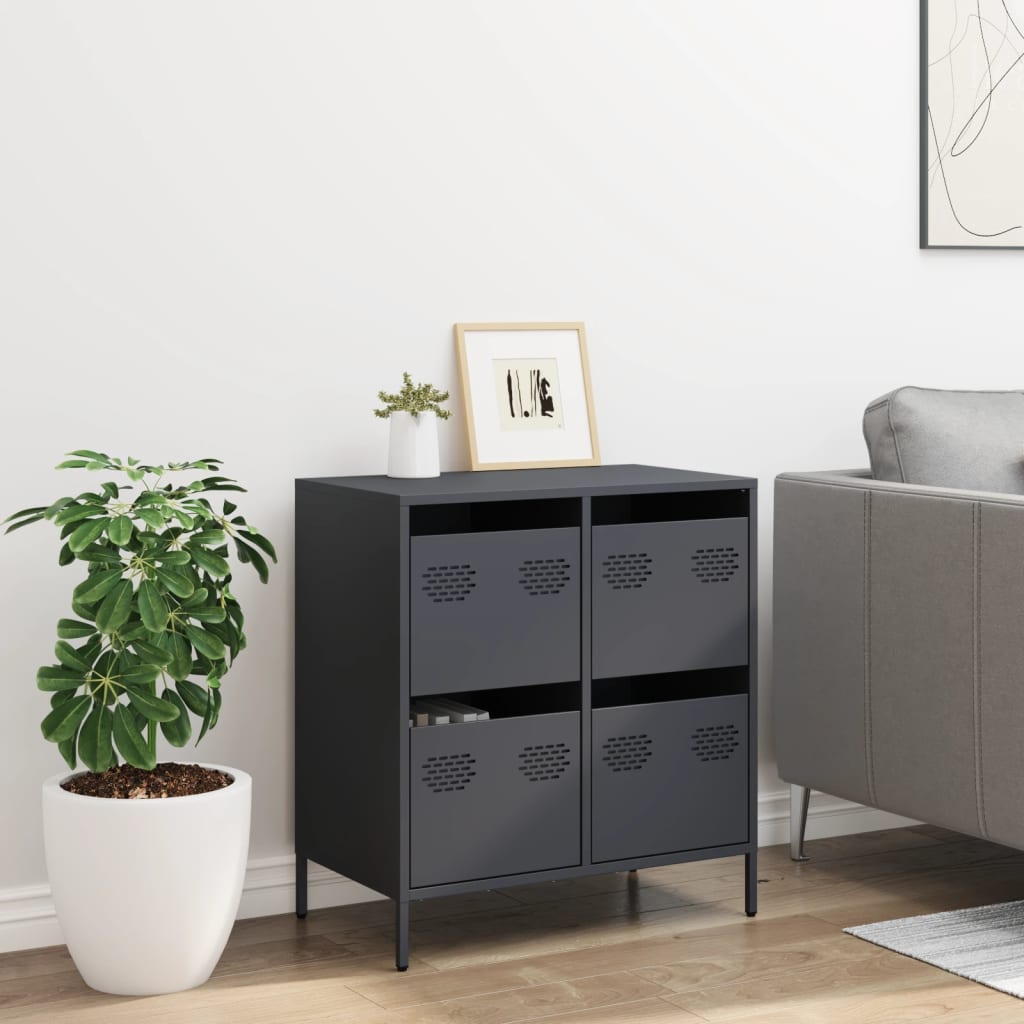 Credenza Antracite 68x39x73,5 cm in Acciaio Laminato a Freddo