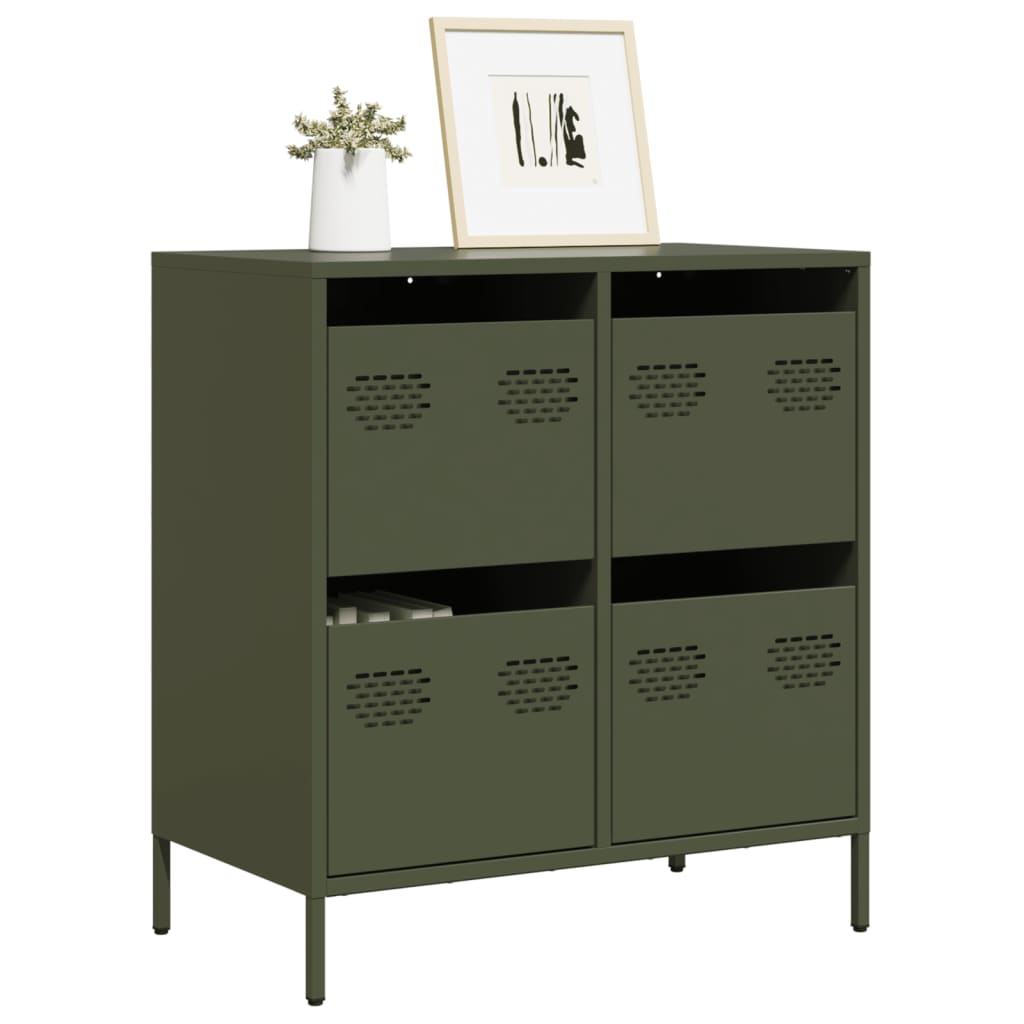 Credenza Verde Oliva 68x39x73,5 cm in Acciaio Laminato a Freddo