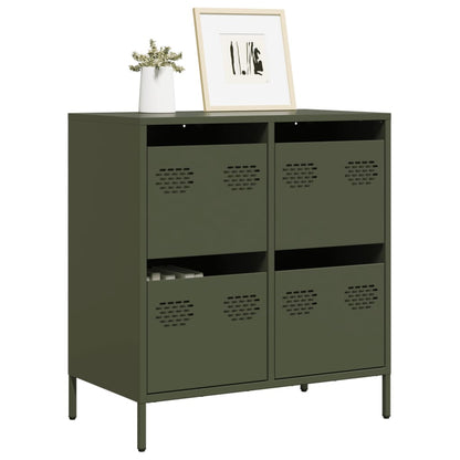 Credenza Verde Oliva 68x39x73,5 cm in Acciaio Laminato a Freddo
