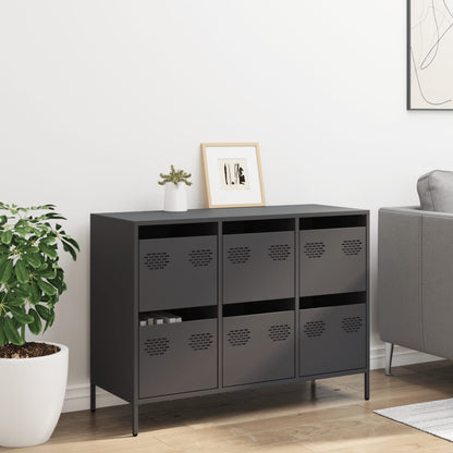 Credenza Nera 101,5x39x73,5 cm in Acciaio Laminato a Freddo