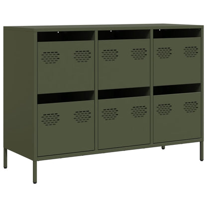 Credenza Verde Oliva 101,5x39x73,5 cm Acciaio Laminato a Freddo