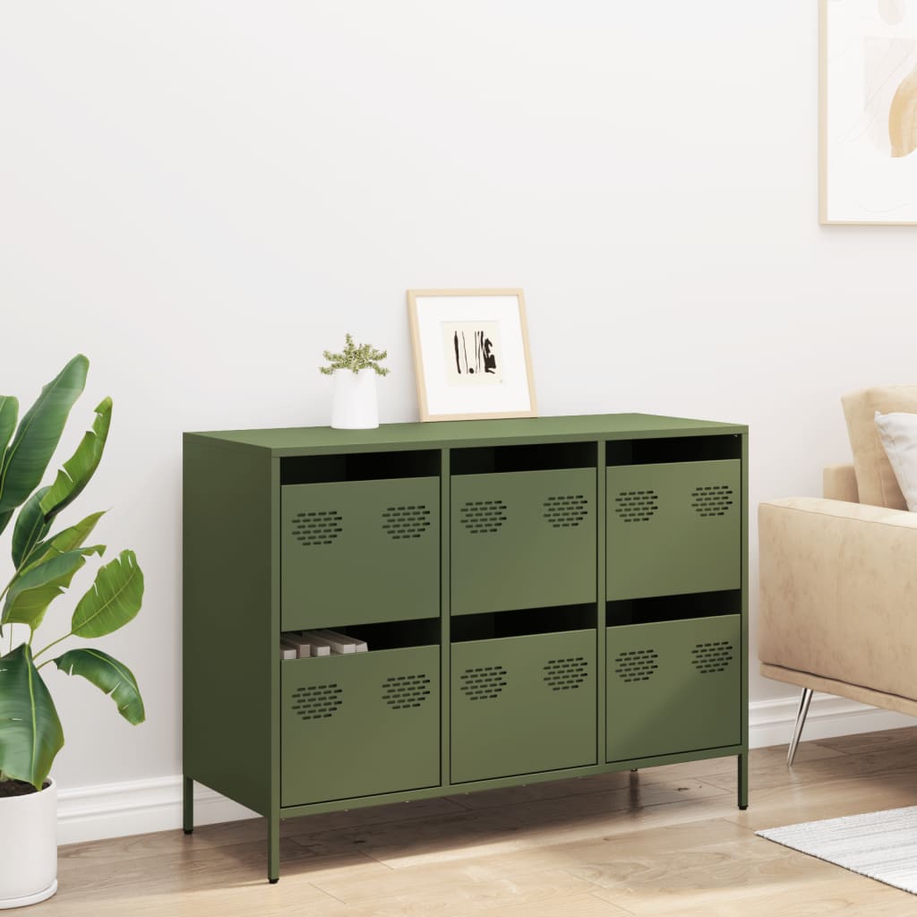 Credenza Verde Oliva 101,5x39x73,5 cm Acciaio Laminato a Freddo