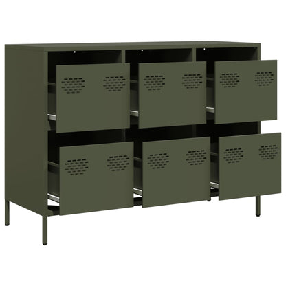 Credenza Verde Oliva 101,5x39x73,5 cm Acciaio Laminato a Freddo