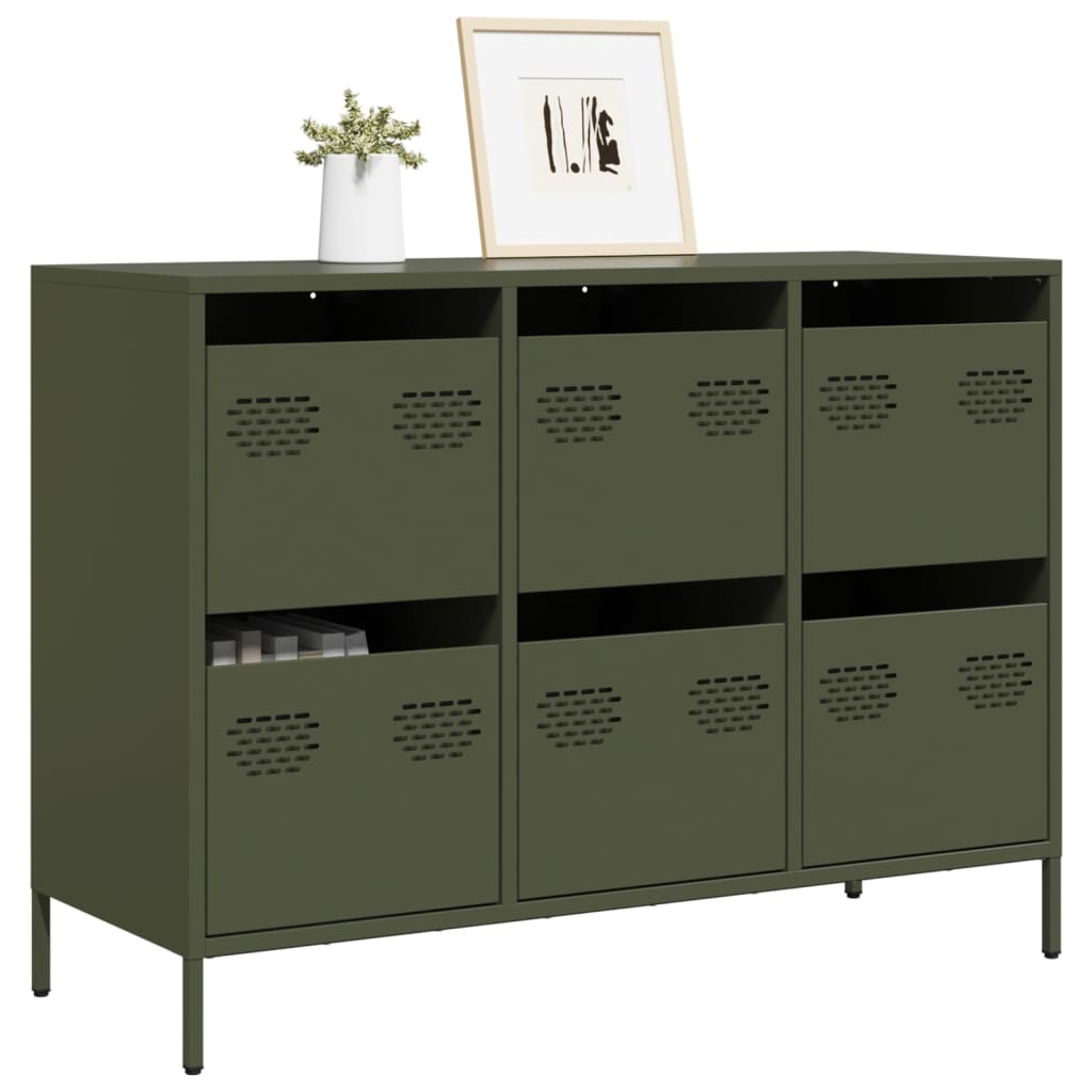 Credenza Verde Oliva 101,5x39x73,5 cm Acciaio Laminato a Freddo