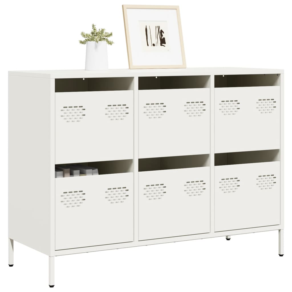 Credenza Bianca 101,5x39x73,5 cm in Acciaio Laminato a Freddo