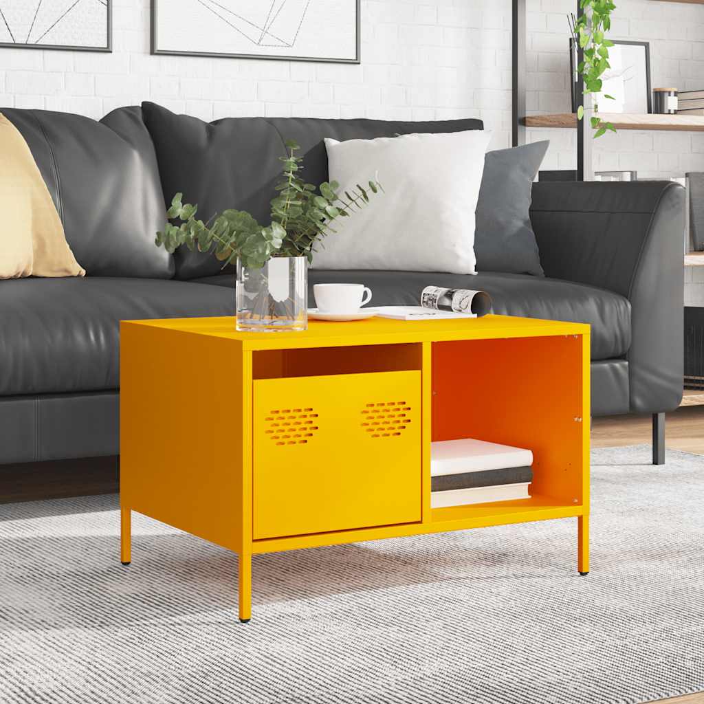 Tavolino Giallo Senape 68,5x50x43,5cm Acciaio Laminato a Freddo