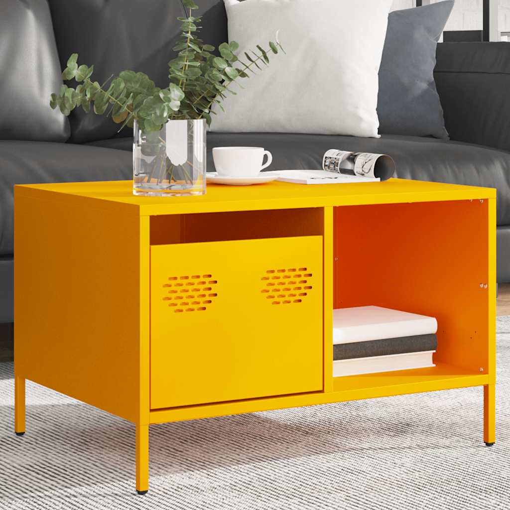Tavolino Giallo Senape 68,5x50x43,5cm Acciaio Laminato a Freddo