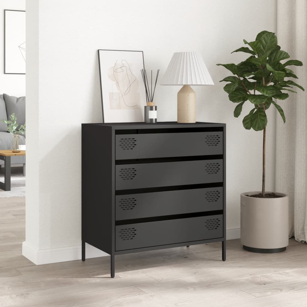 Credenza Nera 68x39x73,5 cm in Acciaio Laminato a Freddo