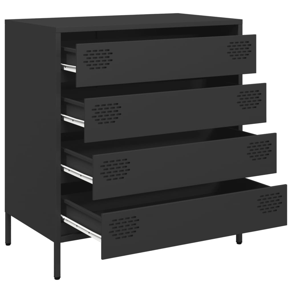Credenza Nera 68x39x73,5 cm in Acciaio Laminato a Freddo