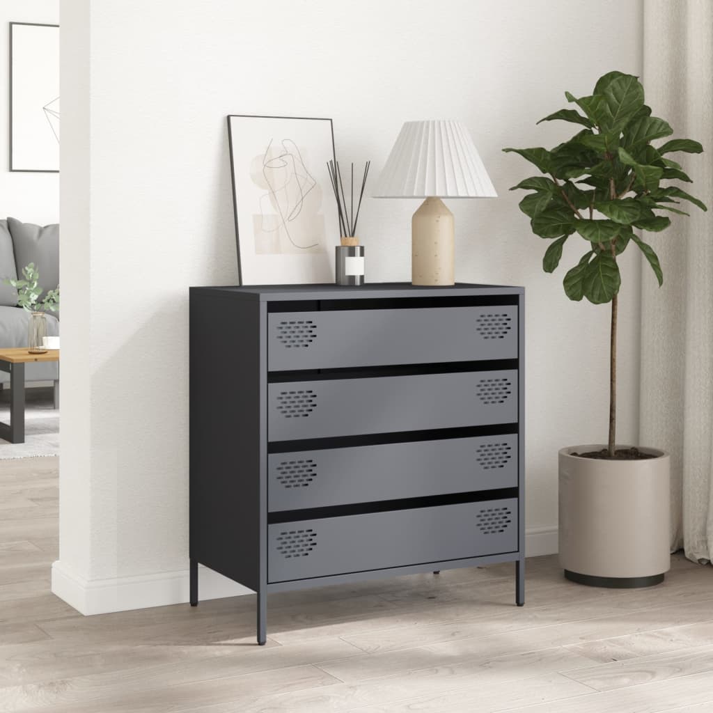 Credenza Antracite 68x39x73,5 cm in Acciaio Laminato a Freddo
