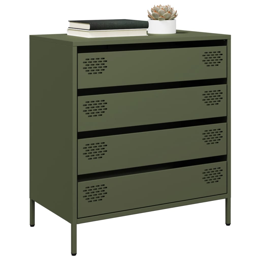 Credenza Verde Oliva 68x39x73,5 cm in Acciaio Laminato a Freddo
