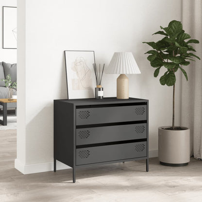 Credenza Nera 68x39x58,5 cm in Acciaio Laminato a Freddo