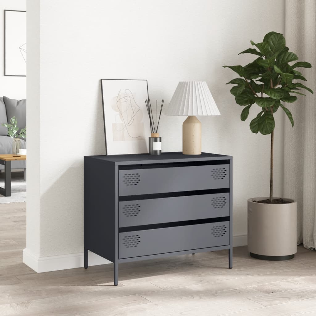 Credenza Antracite 68x39x58,5 cm in Acciaio Laminato a Freddo