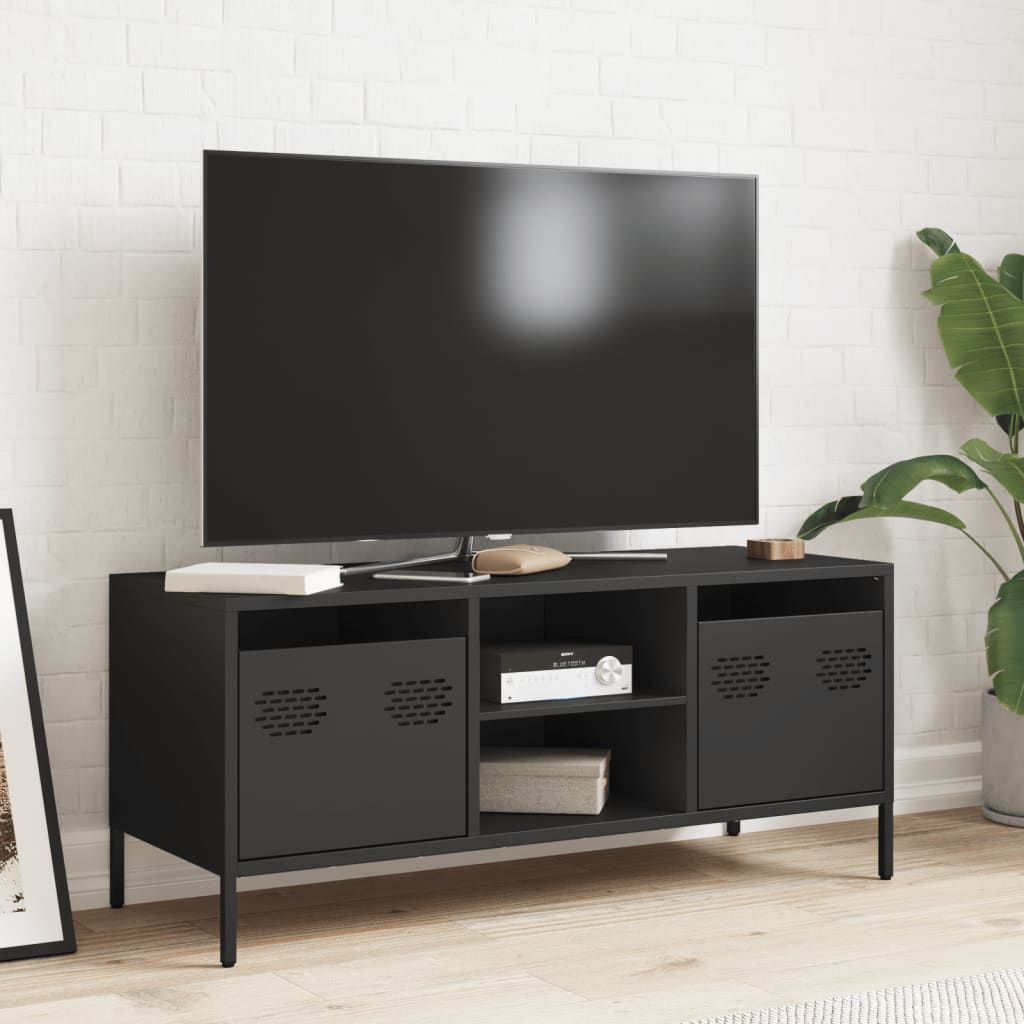 Mobile TV Nero 101,5x39x43,5 cm in Acciaio Laminato a Freddo