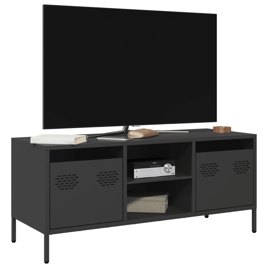 Mobile TV Nero 101,5x39x43,5 cm in Acciaio Laminato a Freddo