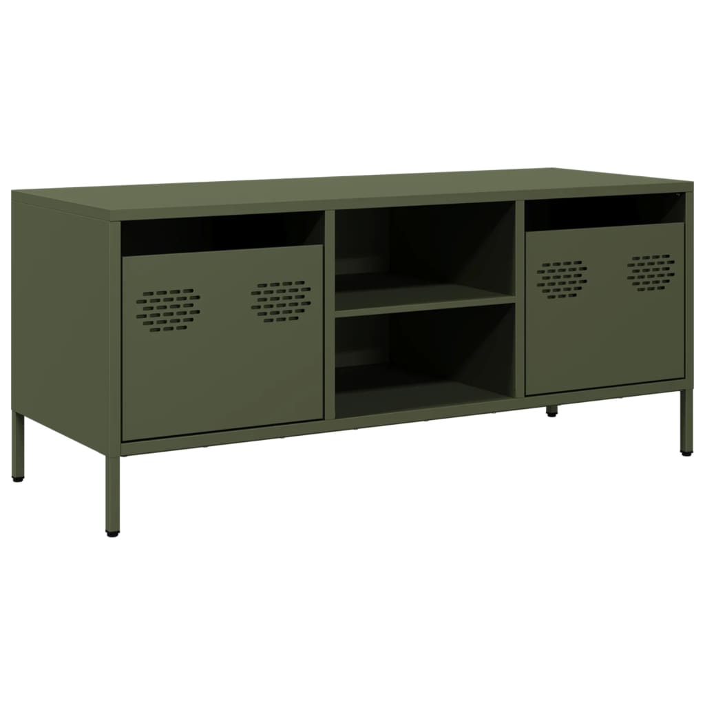 Mobile TV Verde Oliva 101,5x39x43,5cm Acciaio Laminato a Freddo