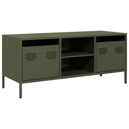 Mobile TV Verde Oliva 101,5x39x43,5cm Acciaio Laminato a Freddo