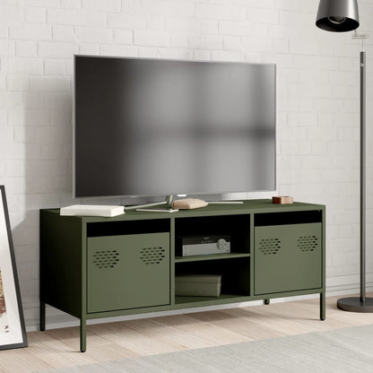 Mobile TV Verde Oliva 101,5x39x43,5cm Acciaio Laminato a Freddo