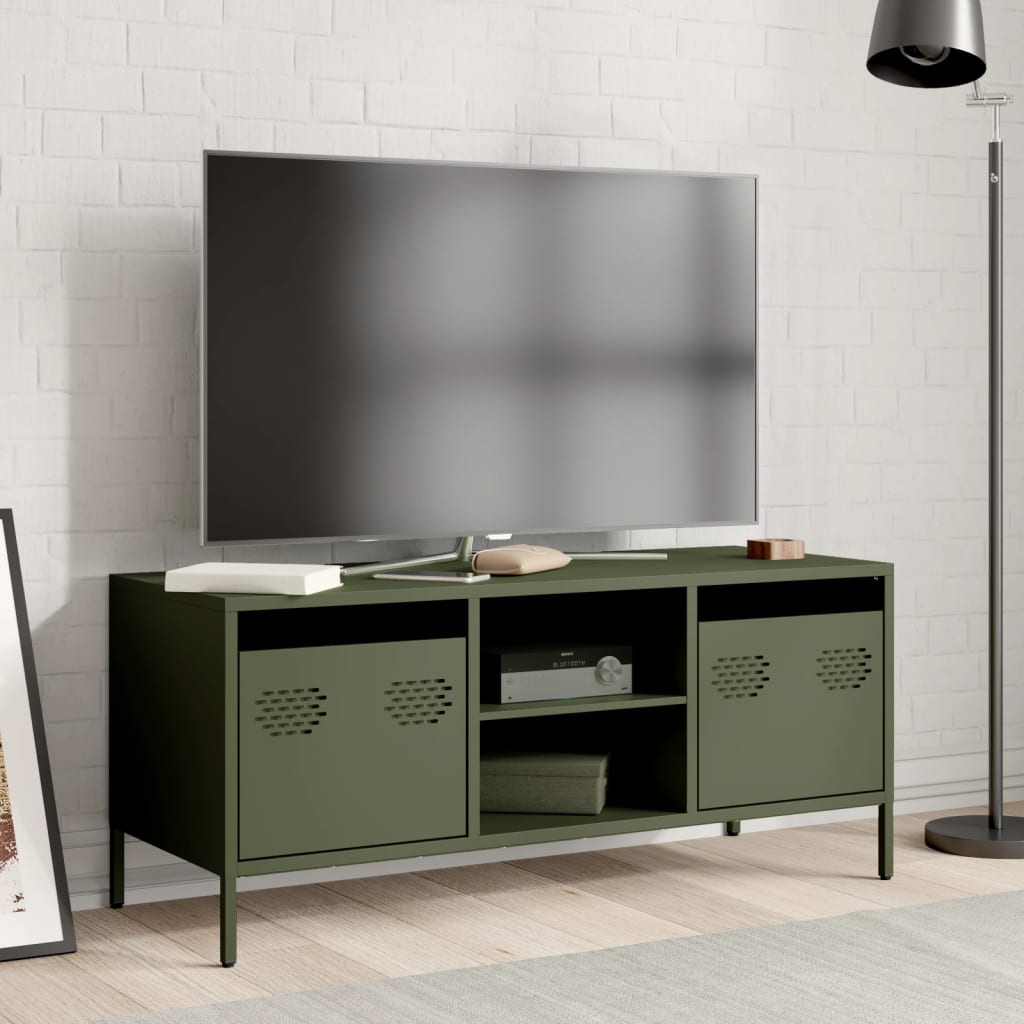Mobile TV Verde Oliva 101,5x39x43,5cm Acciaio Laminato a Freddo